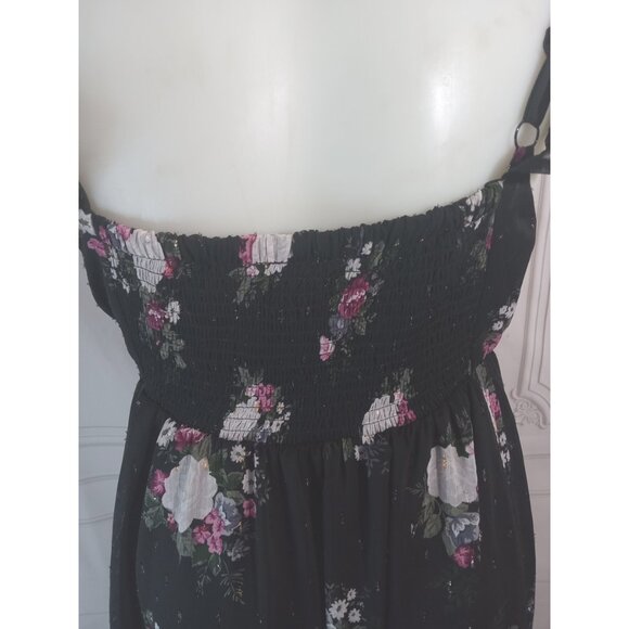 Torrid Special Occasion Black Floral Sweetheart Midi Dress Smocked Chiffon Sz 1 - Picture 6 of 9